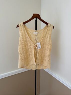 Lucky Brand Pale Yellow Crochet Tank with Tie Front
